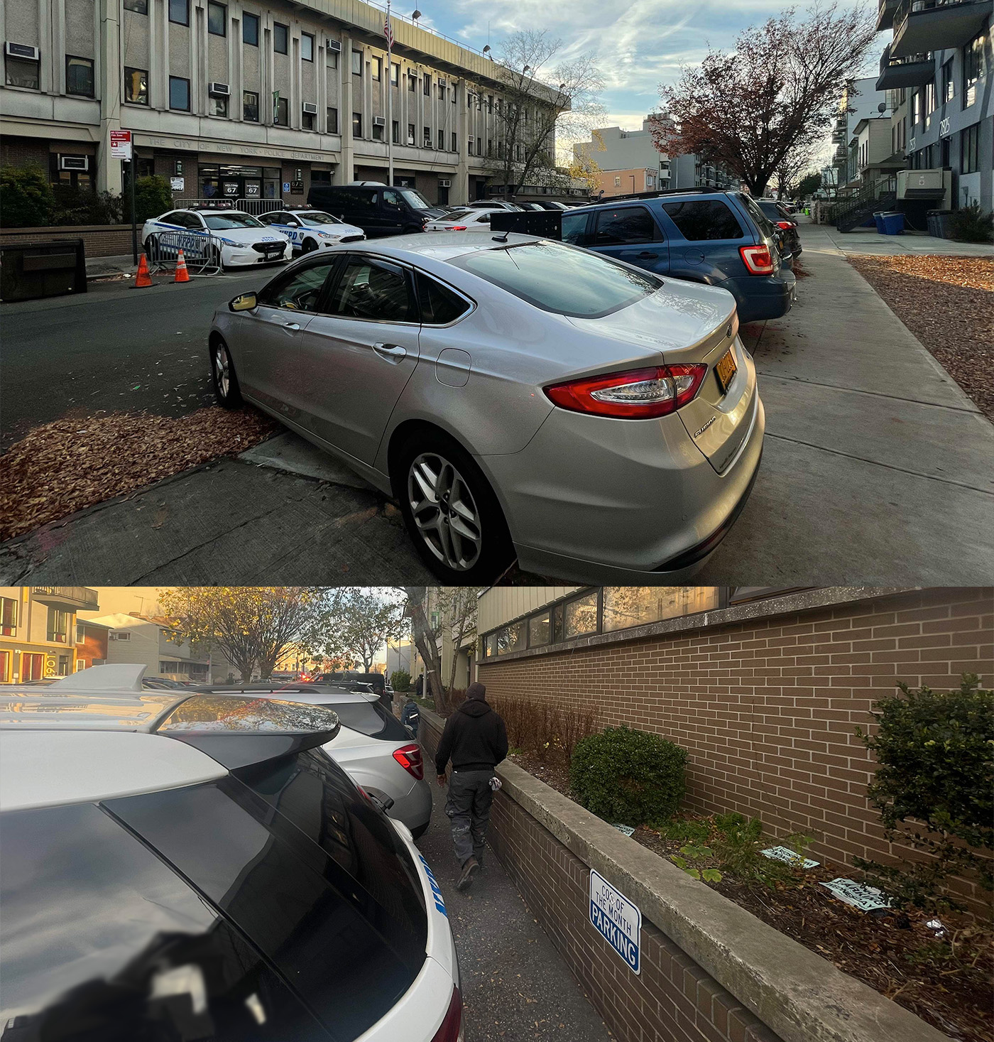 cars parked illegally outside an NYPD precinct